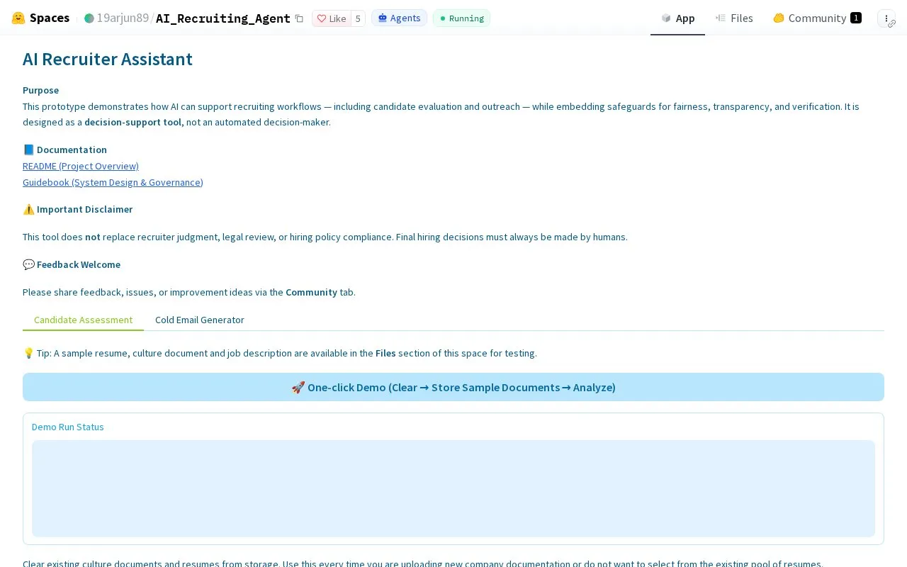AI Recruiting Agent homepage screenshot