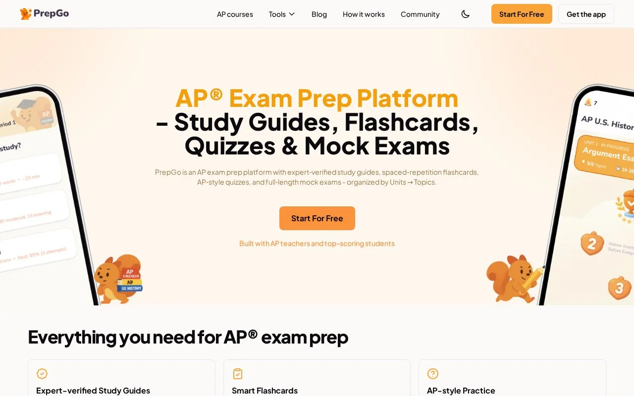 PrepGo homepage screenshot
