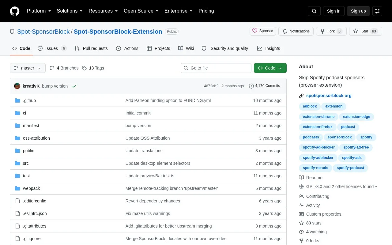Spot Sponsor Block Extension homepage screenshot