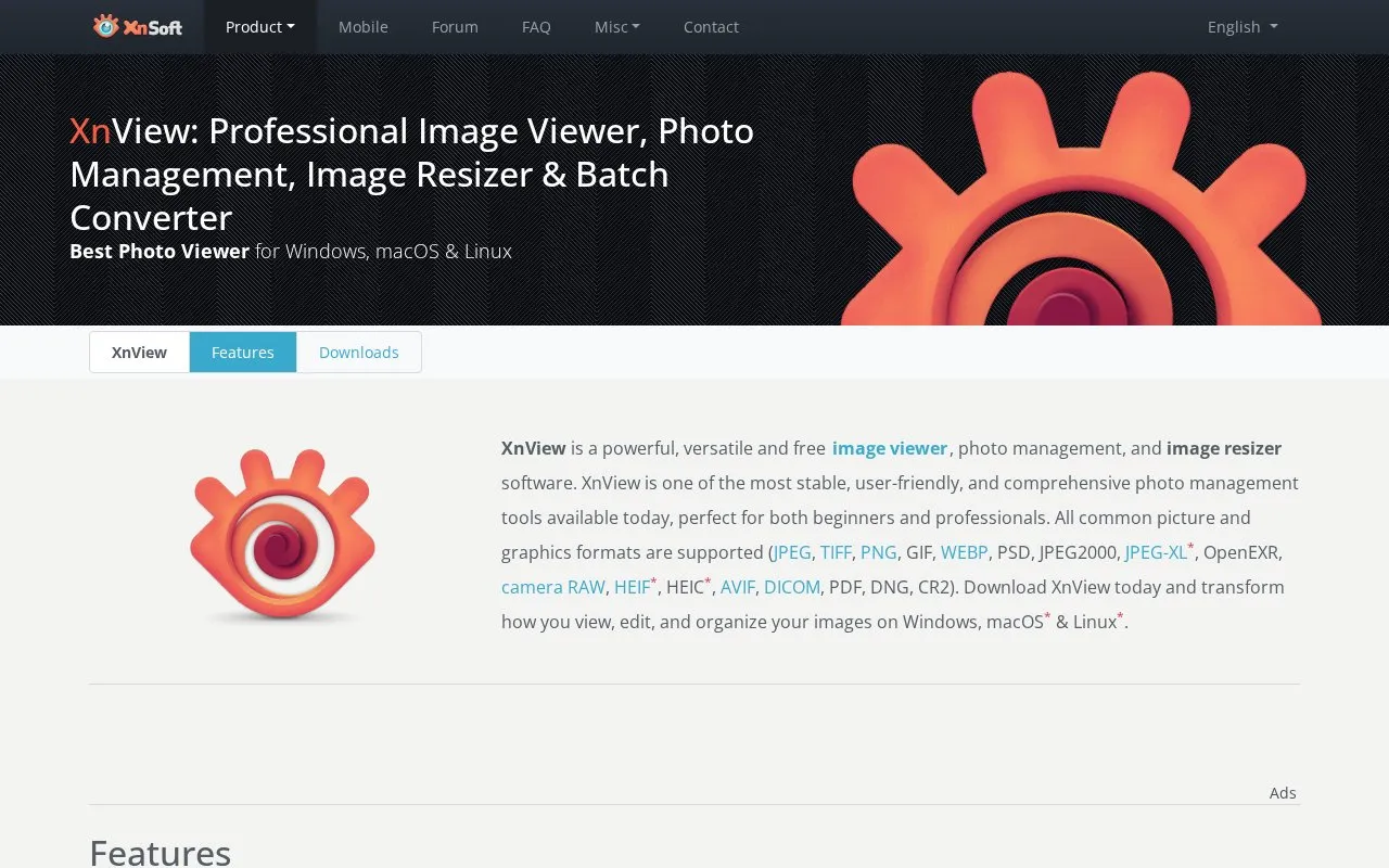 XnView MP homepage screenshot