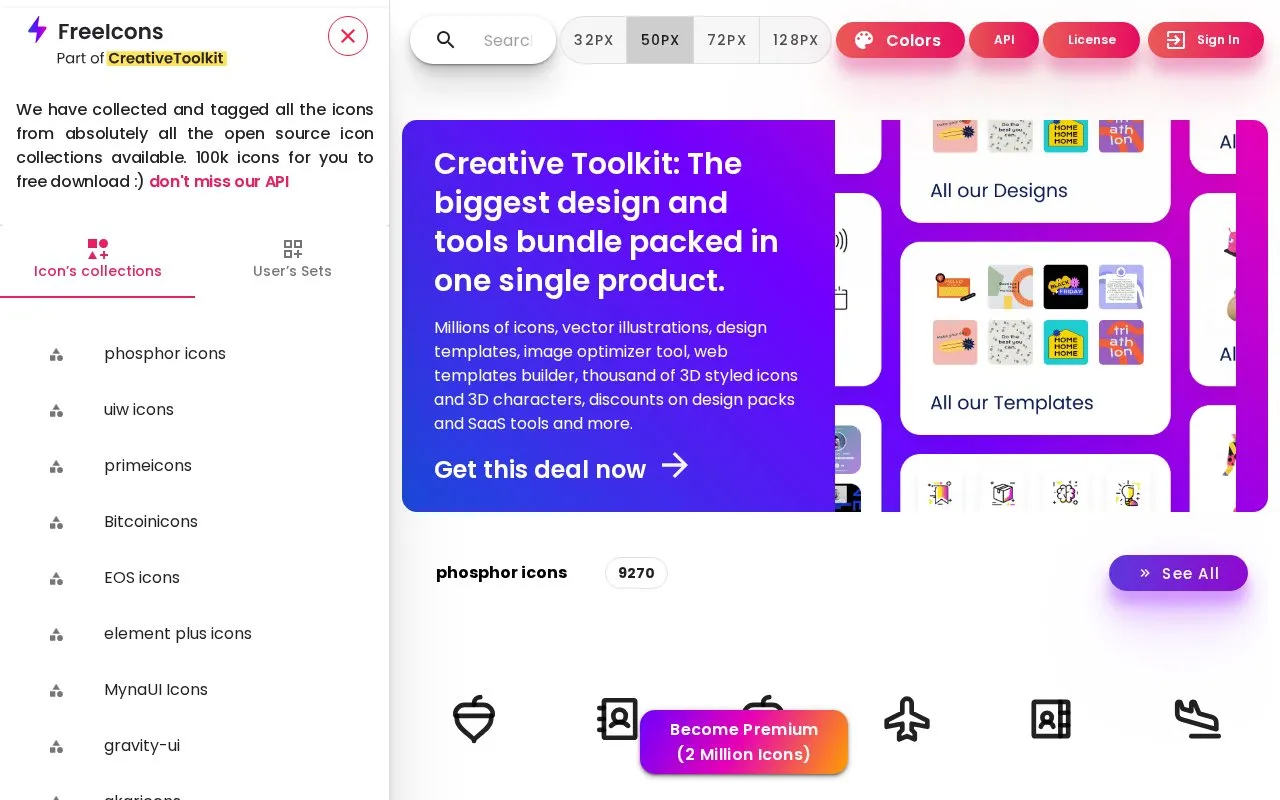 Free Icons homepage screenshot