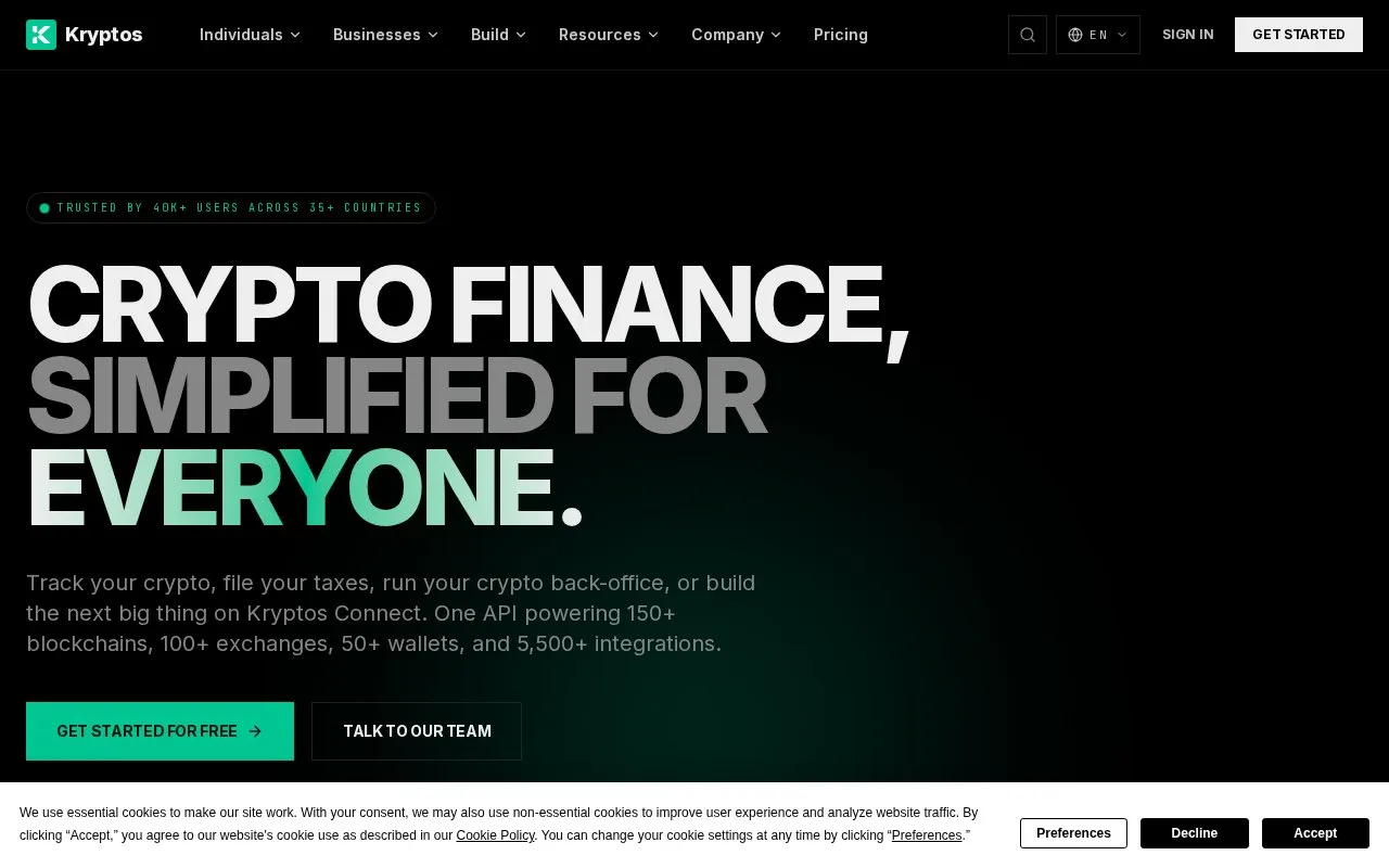 Kryptos homepage screenshot