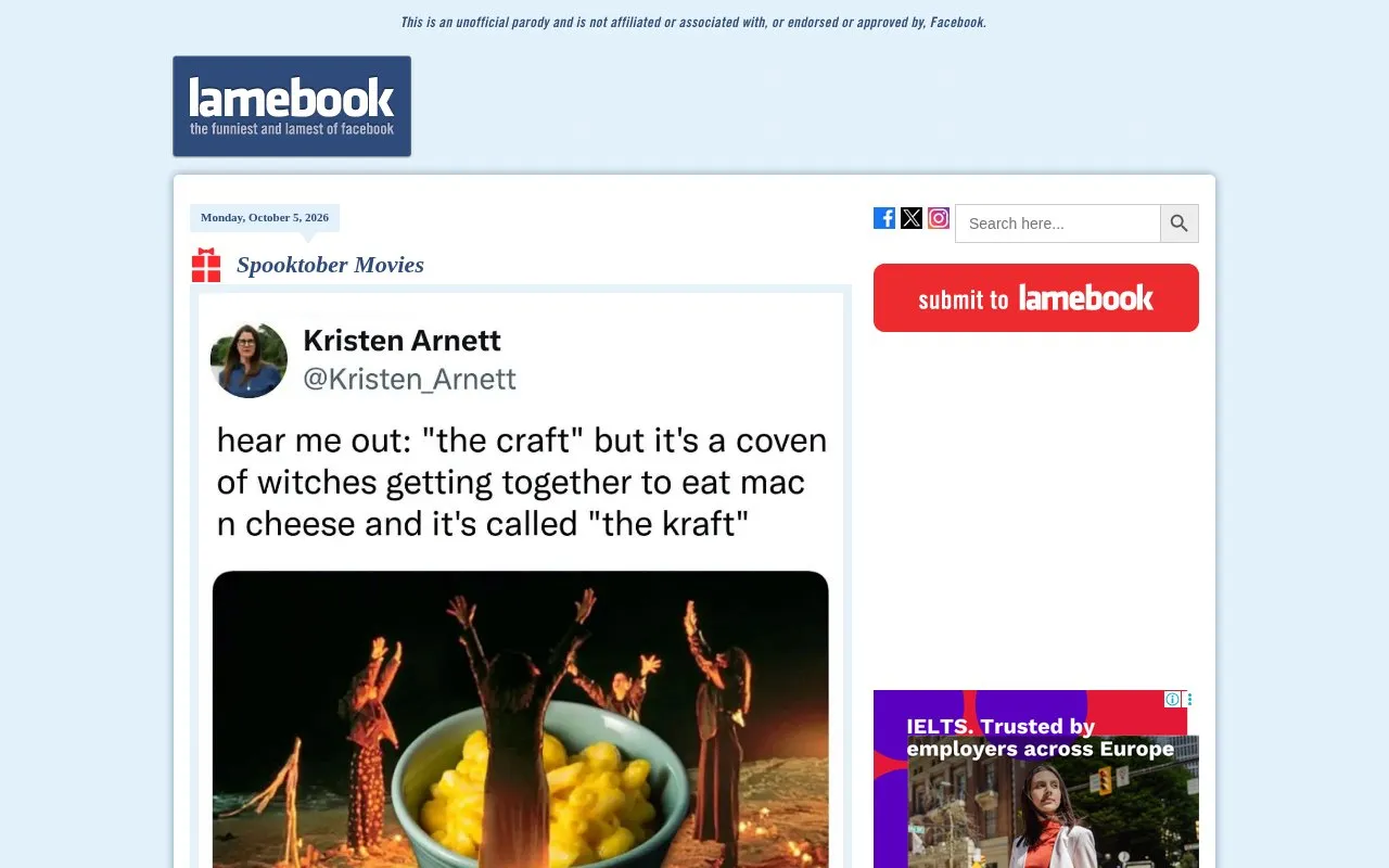 LameBook homepage screenshot