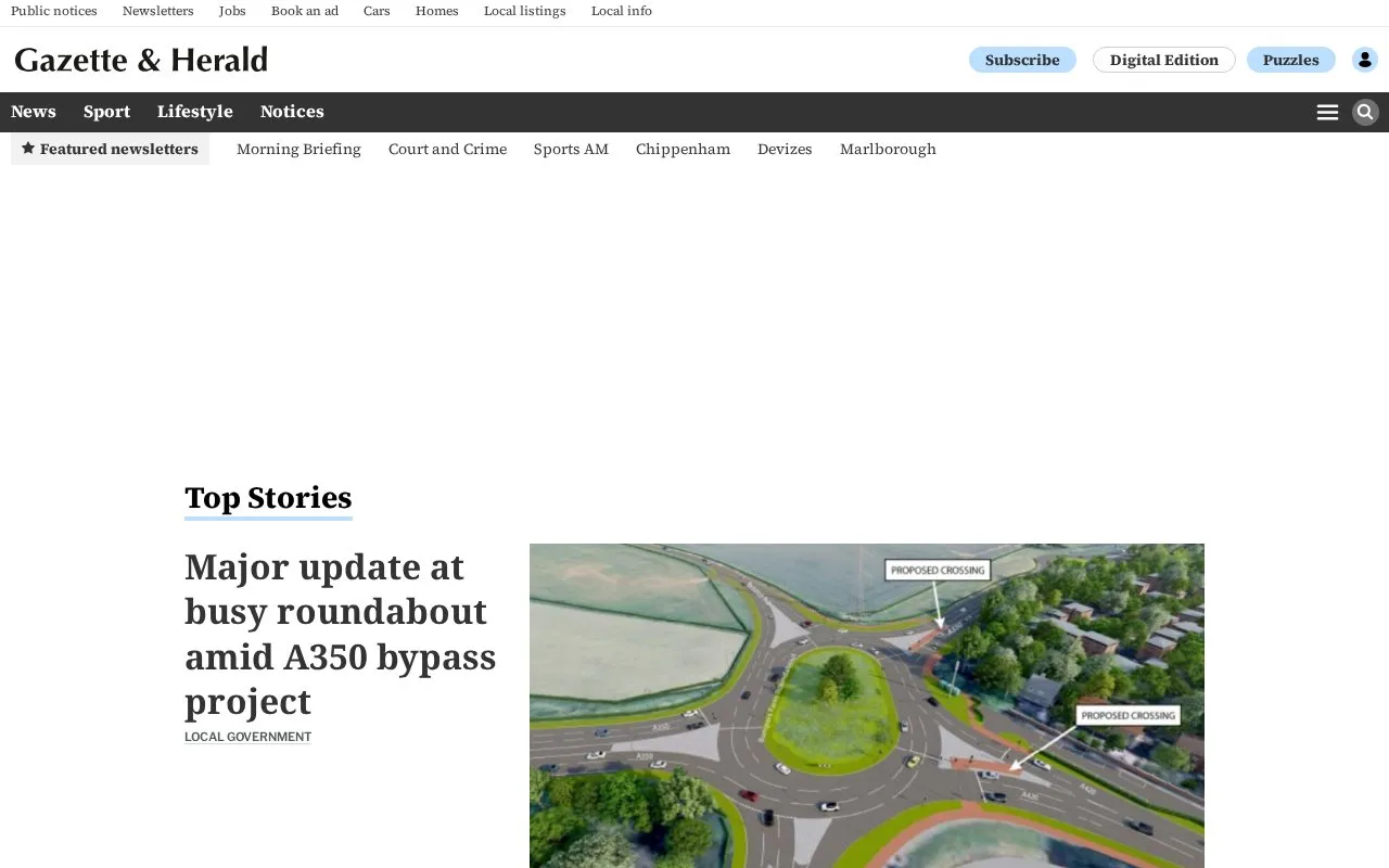 Gazette and Herald homepage screenshot