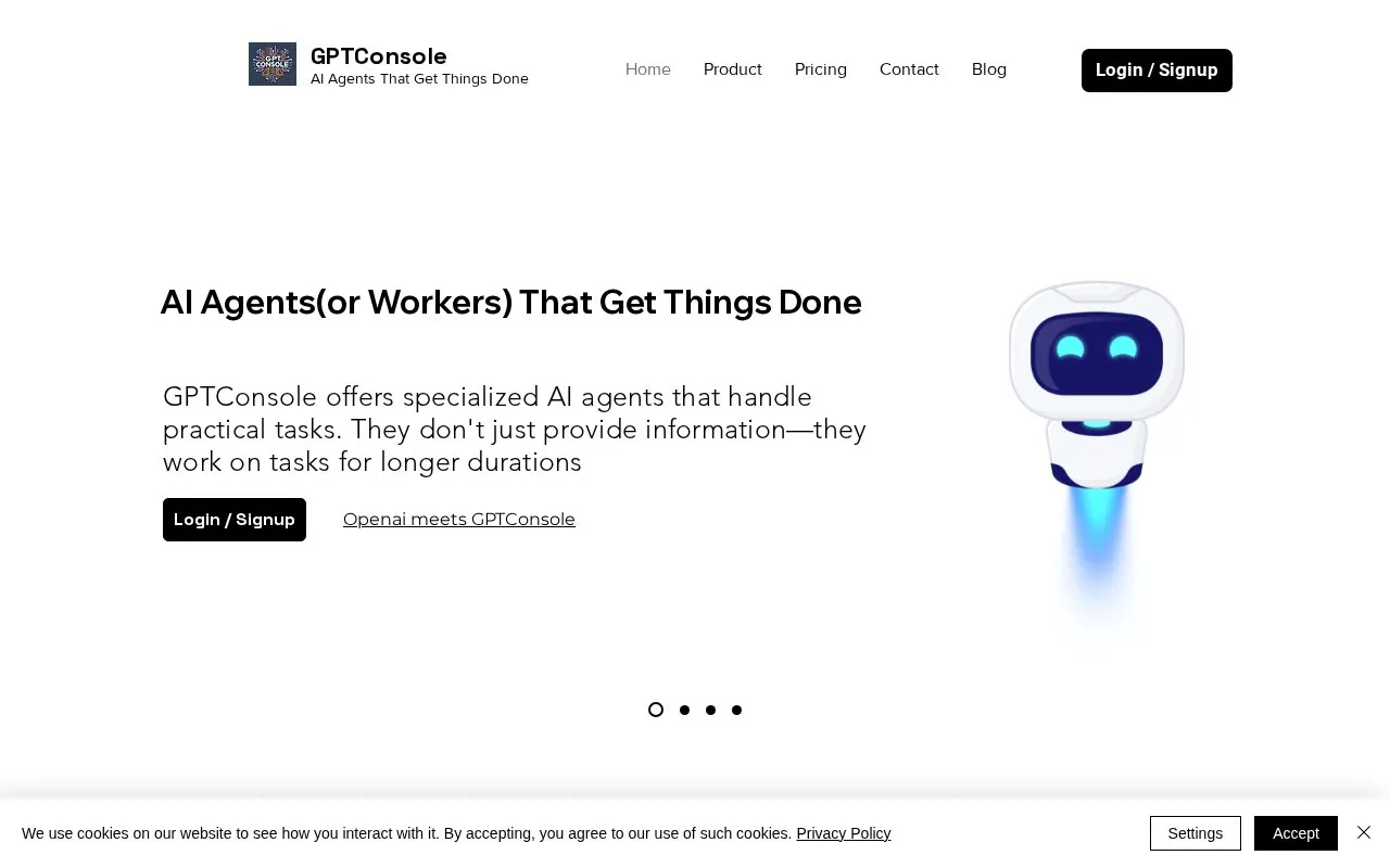 GPTConsole homepage screenshot
