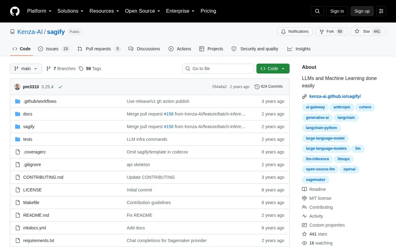 Sagify homepage screenshot