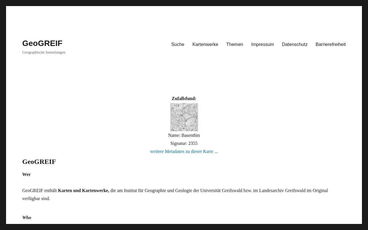 GeoGREIF homepage screenshot