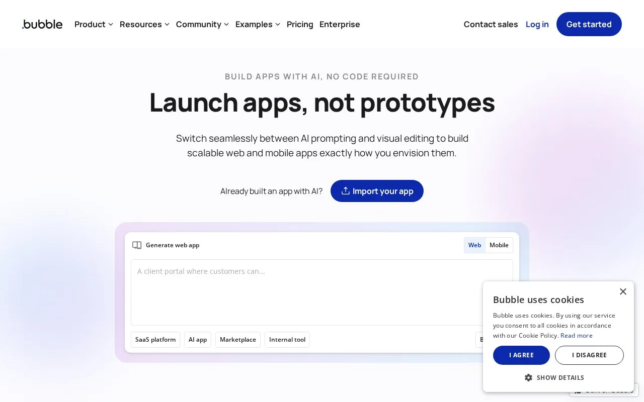 Bubble homepage screenshot