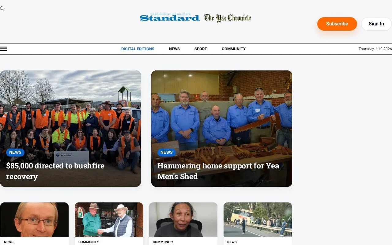 Alexandra, Eildon, Marysville Standard homepage screenshot