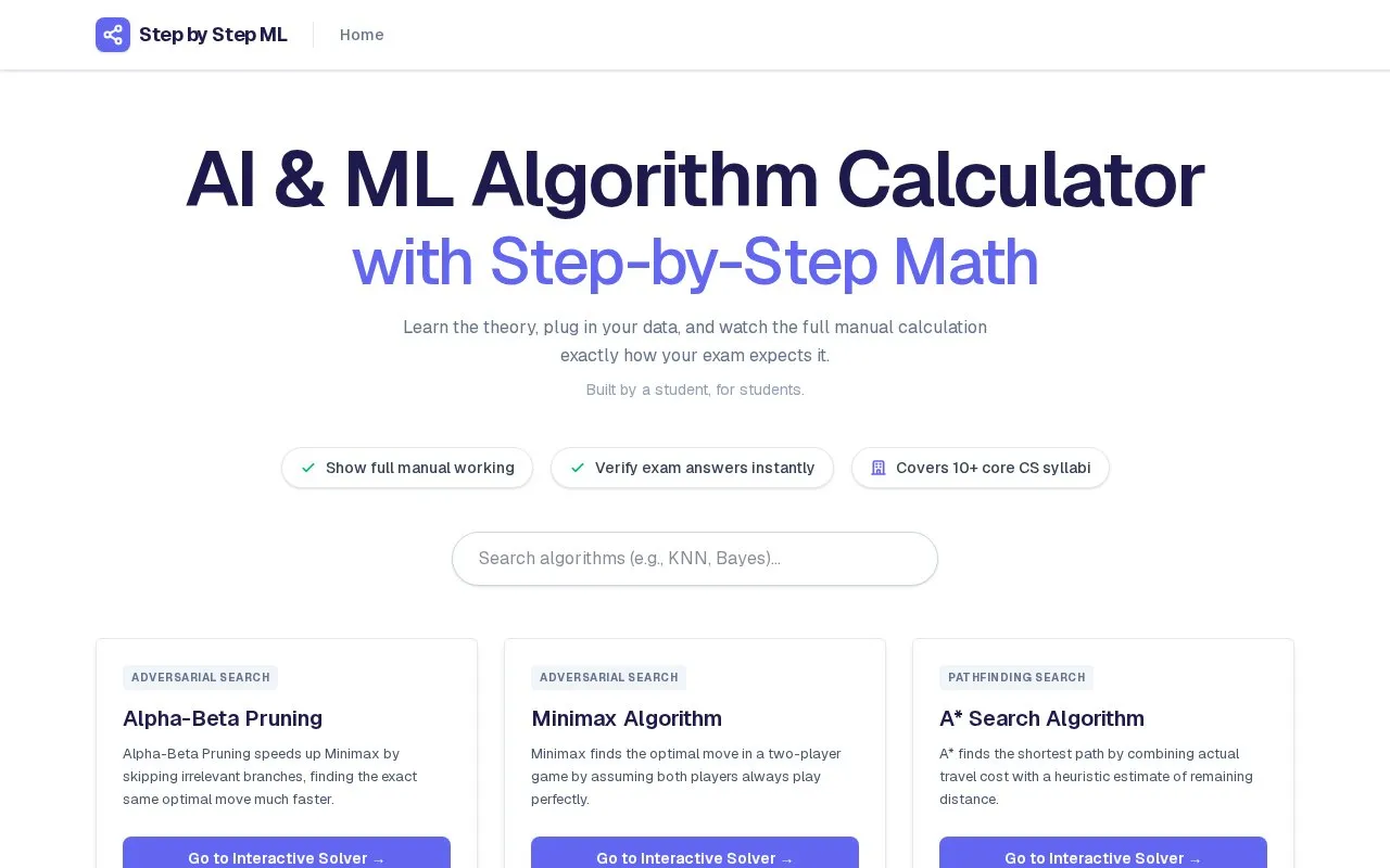StepByStepML homepage screenshot