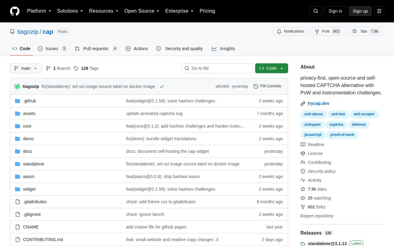 Cap homepage screenshot