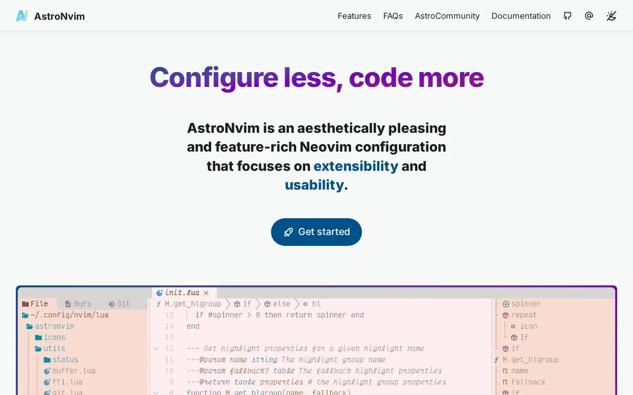 AstroNvim homepage screenshot
