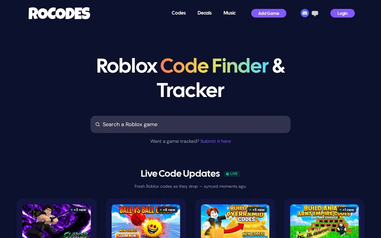 Rocodes homepage screenshot