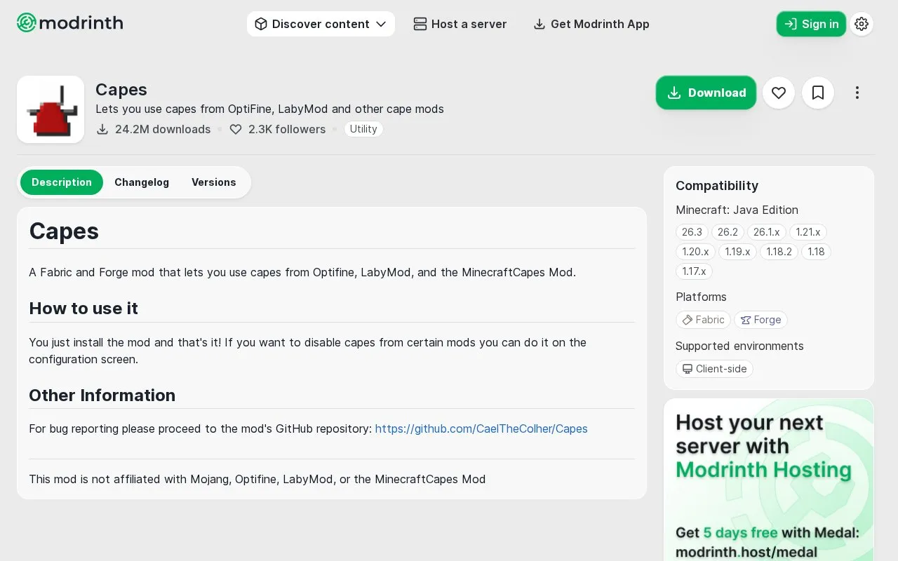 Capes homepage screenshot