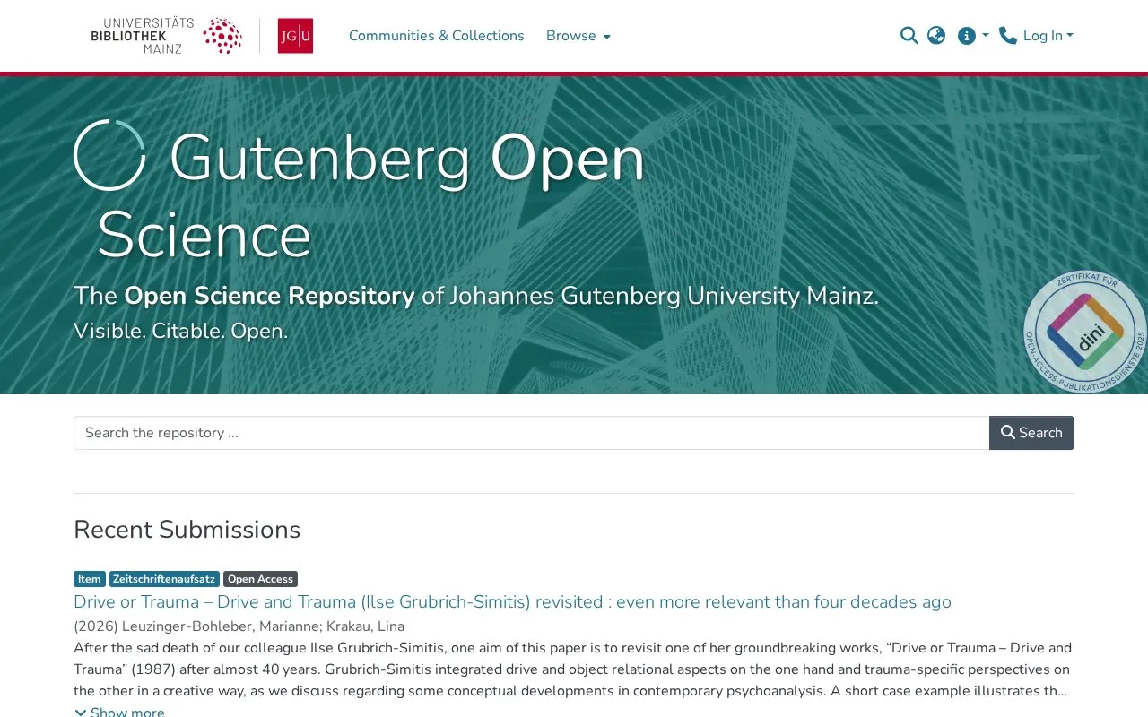 Gutenberg Open Science homepage screenshot