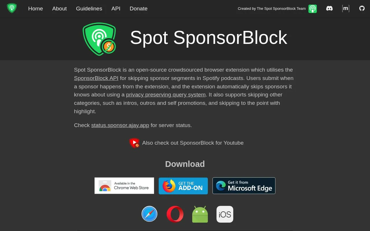 SponsorBlock homepage screenshot