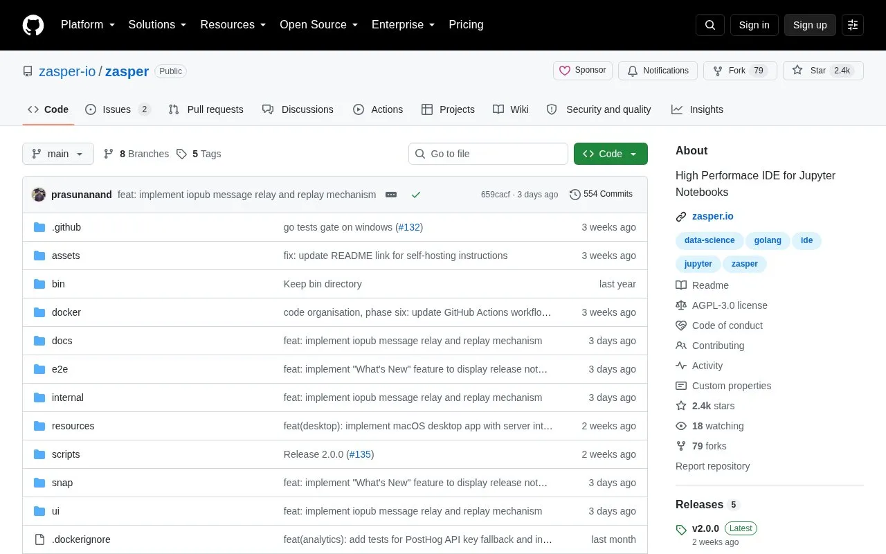 Zasper homepage screenshot