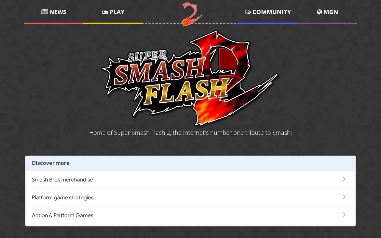Super Smash Flash homepage screenshot