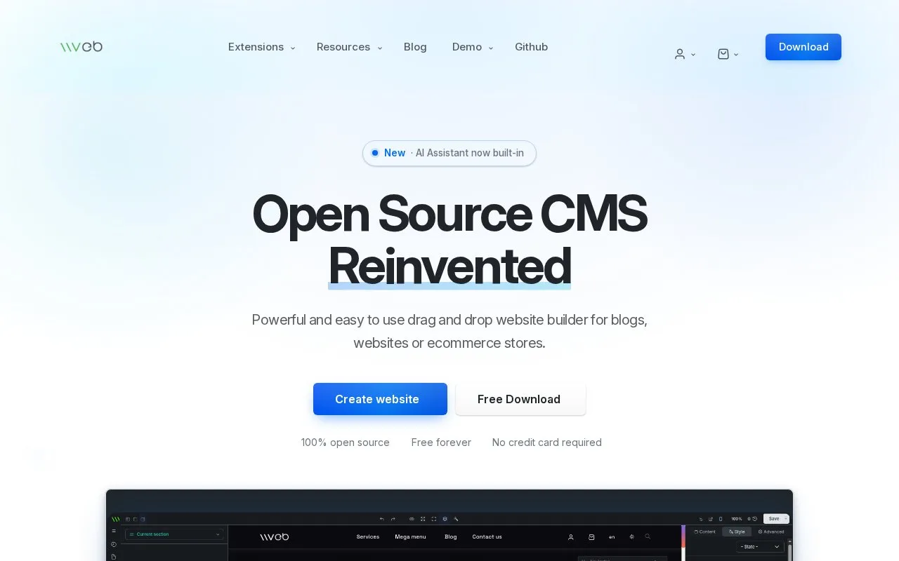 Vvveb homepage screenshot