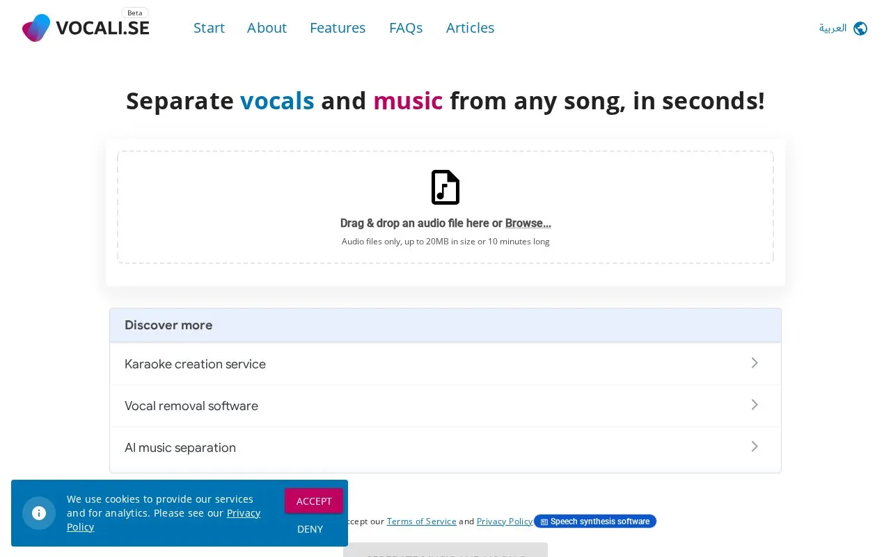 Vocali.se homepage screenshot