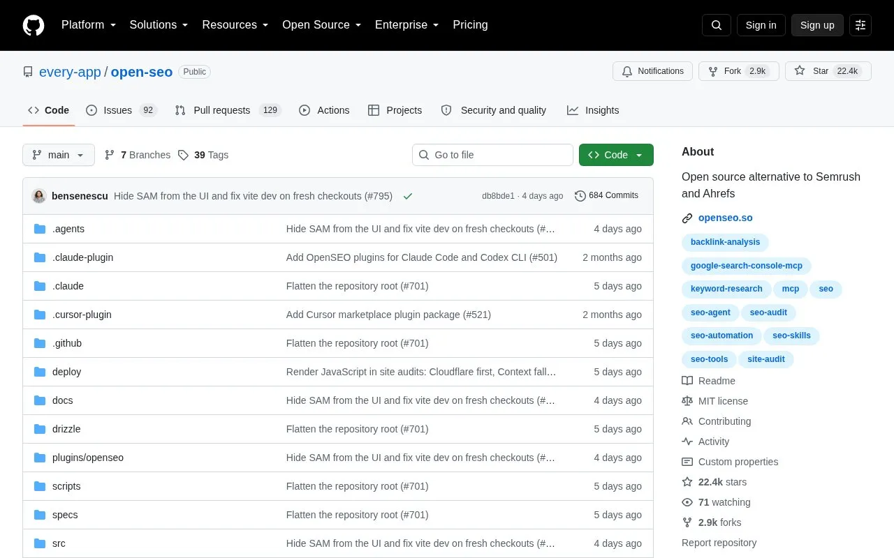 open-seo homepage screenshot