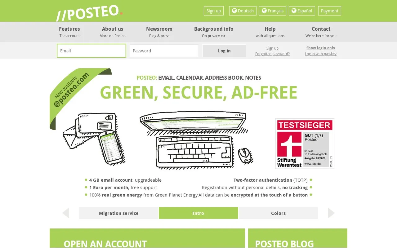 Posteo homepage screenshot