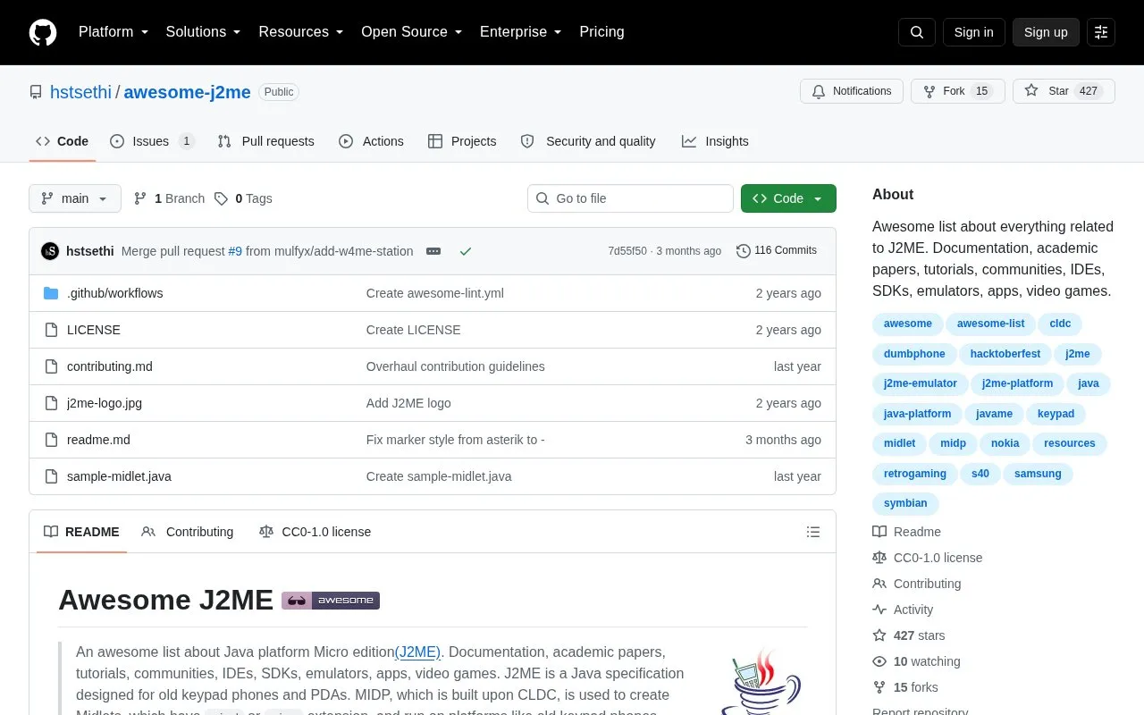 Awesome J2ME homepage screenshot