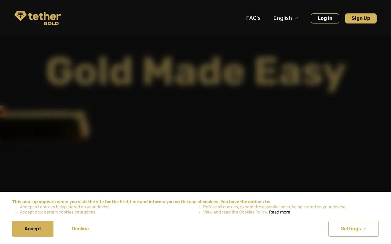 Tether Gold homepage screenshot