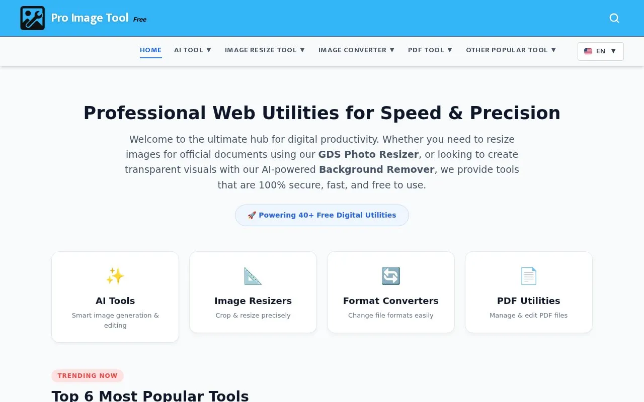 Pro Image Tool homepage screenshot