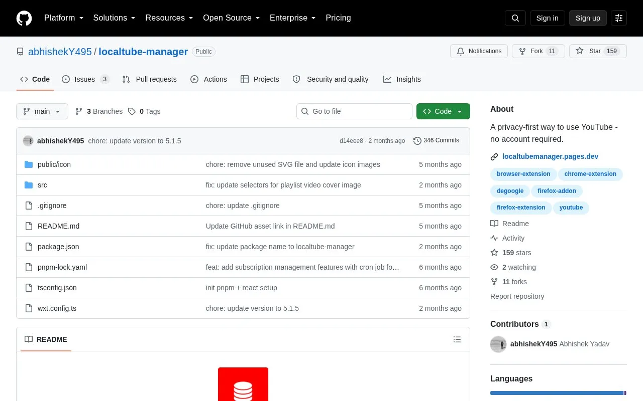 Localtube Manager homepage screenshot