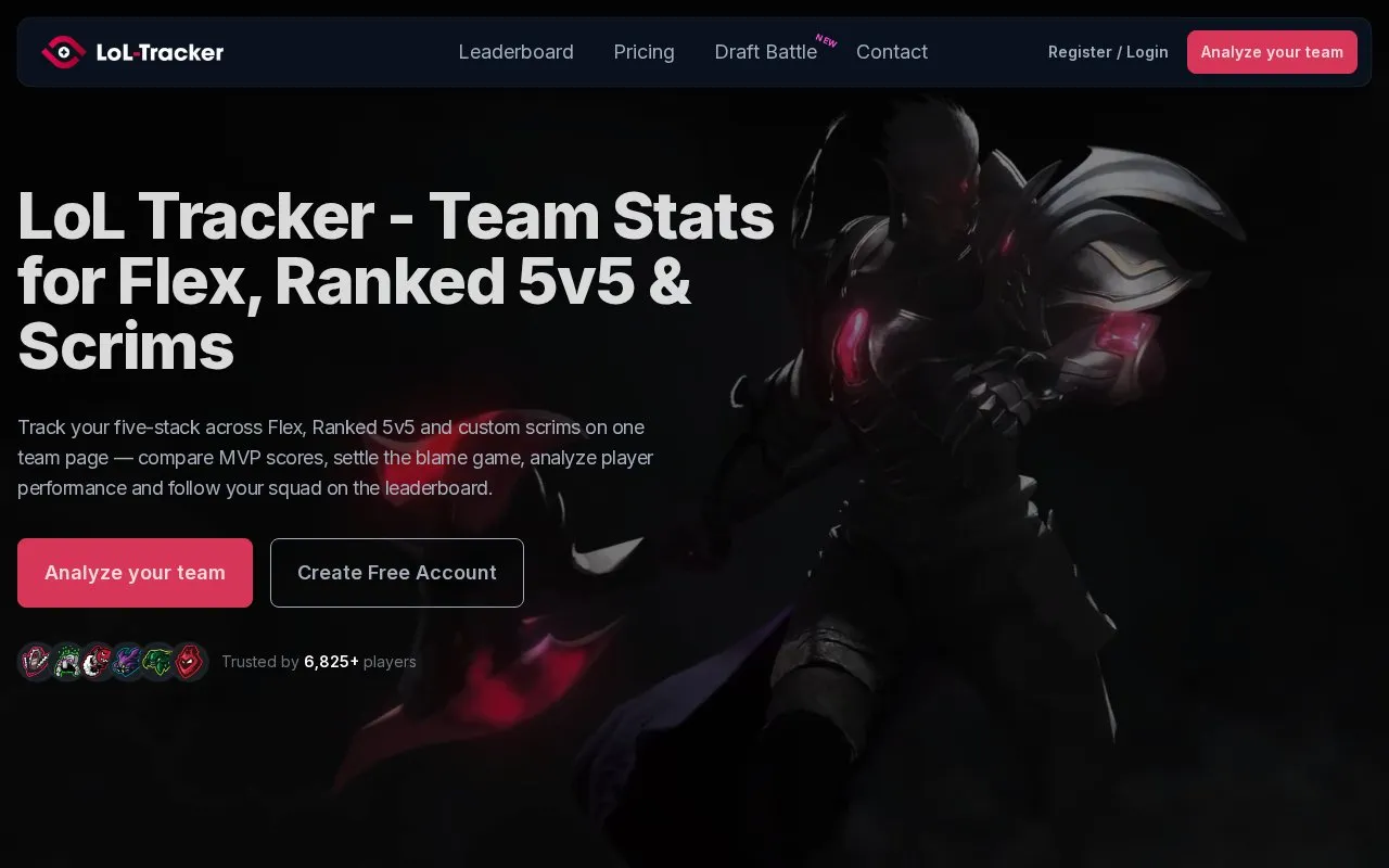 LoL Tracker homepage screenshot