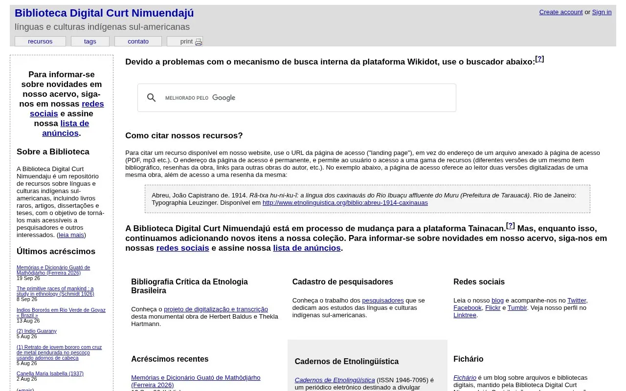 Biblioteca Digital Curt Nimuendajú homepage screenshot