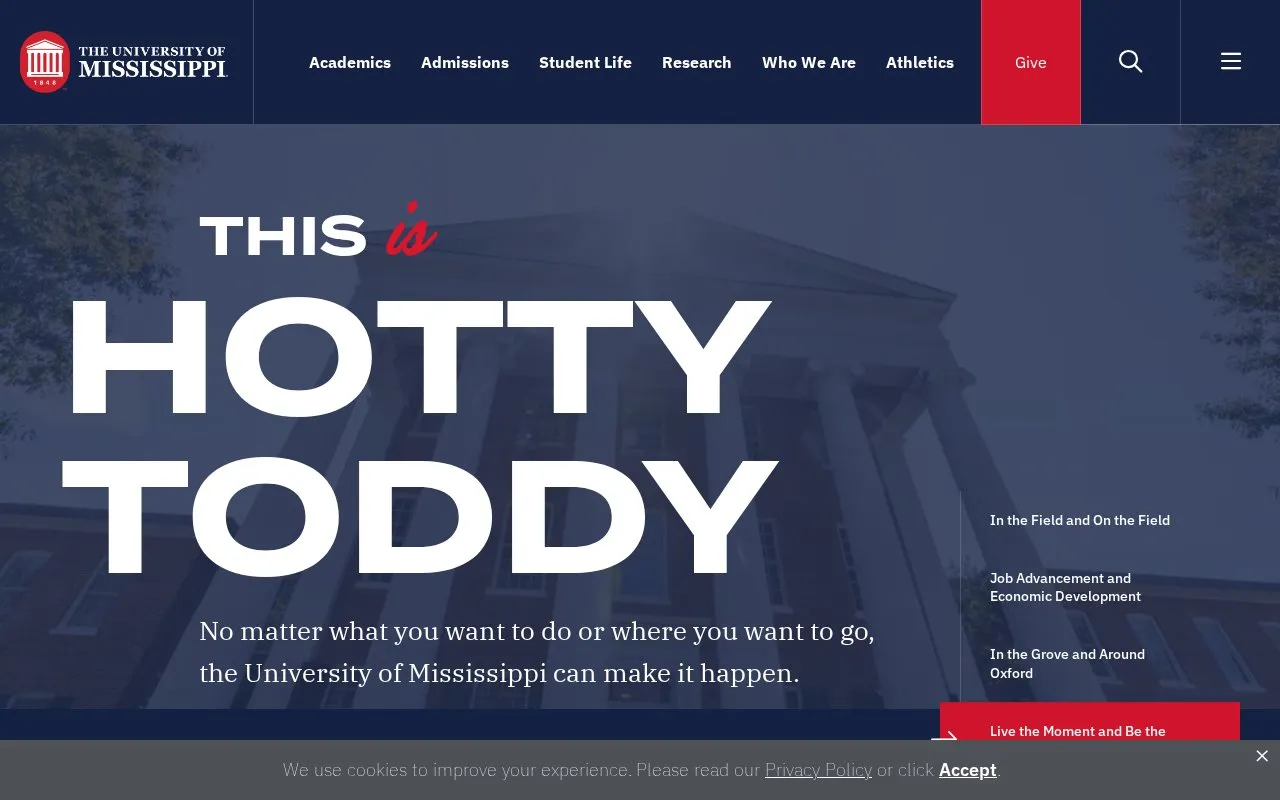 University of Mississippi homepage screenshot