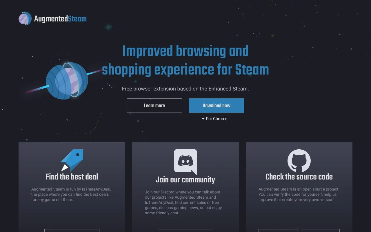 AugmentedSteam homepage screenshot