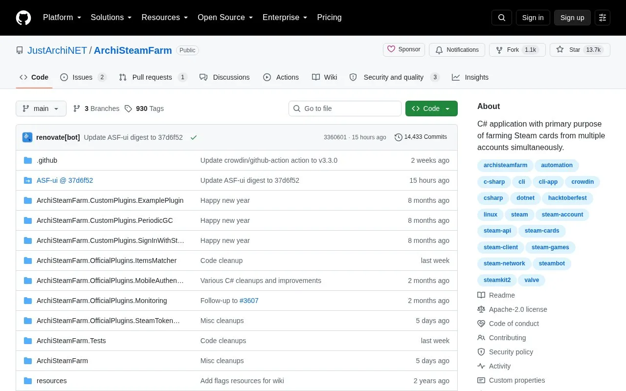 ArchiSteamFarm homepage screenshot