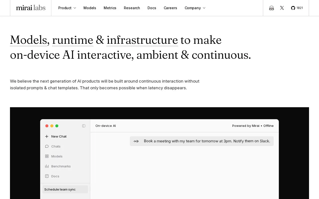 Mirai homepage screenshot