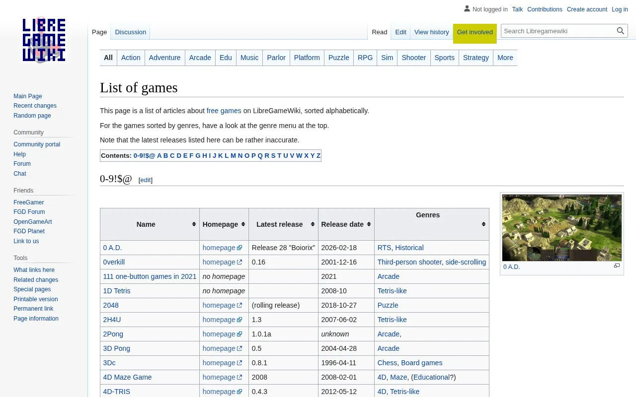 Libregamewiki homepage screenshot