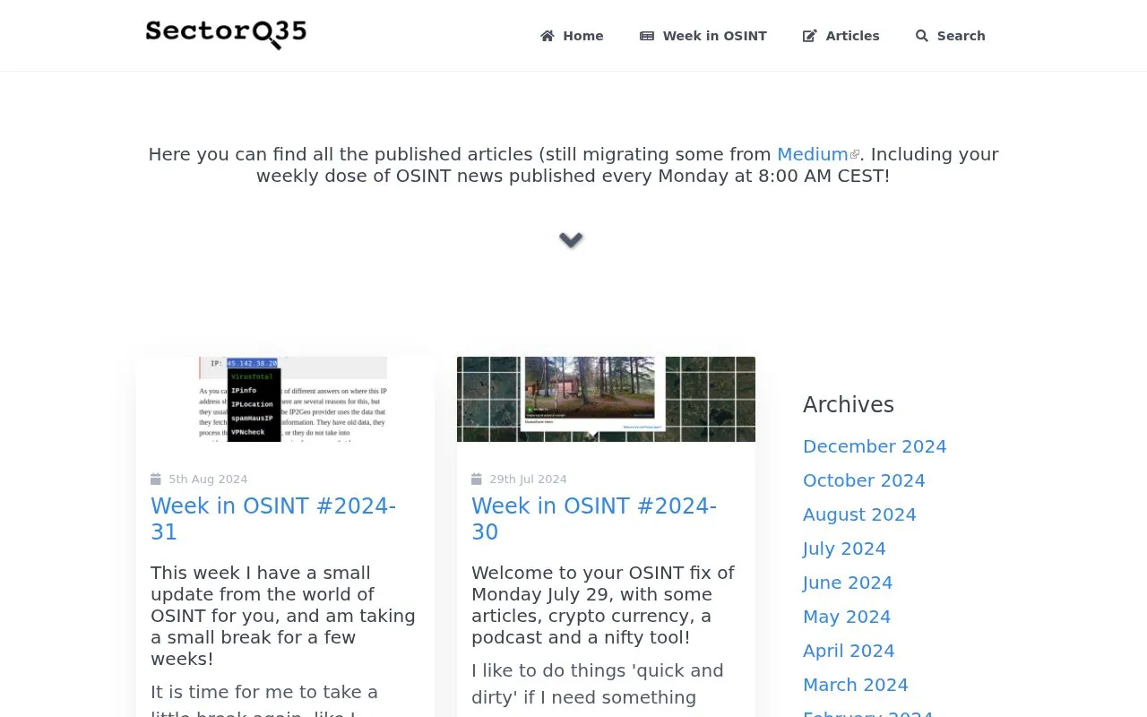 Week in OSINT homepage screenshot