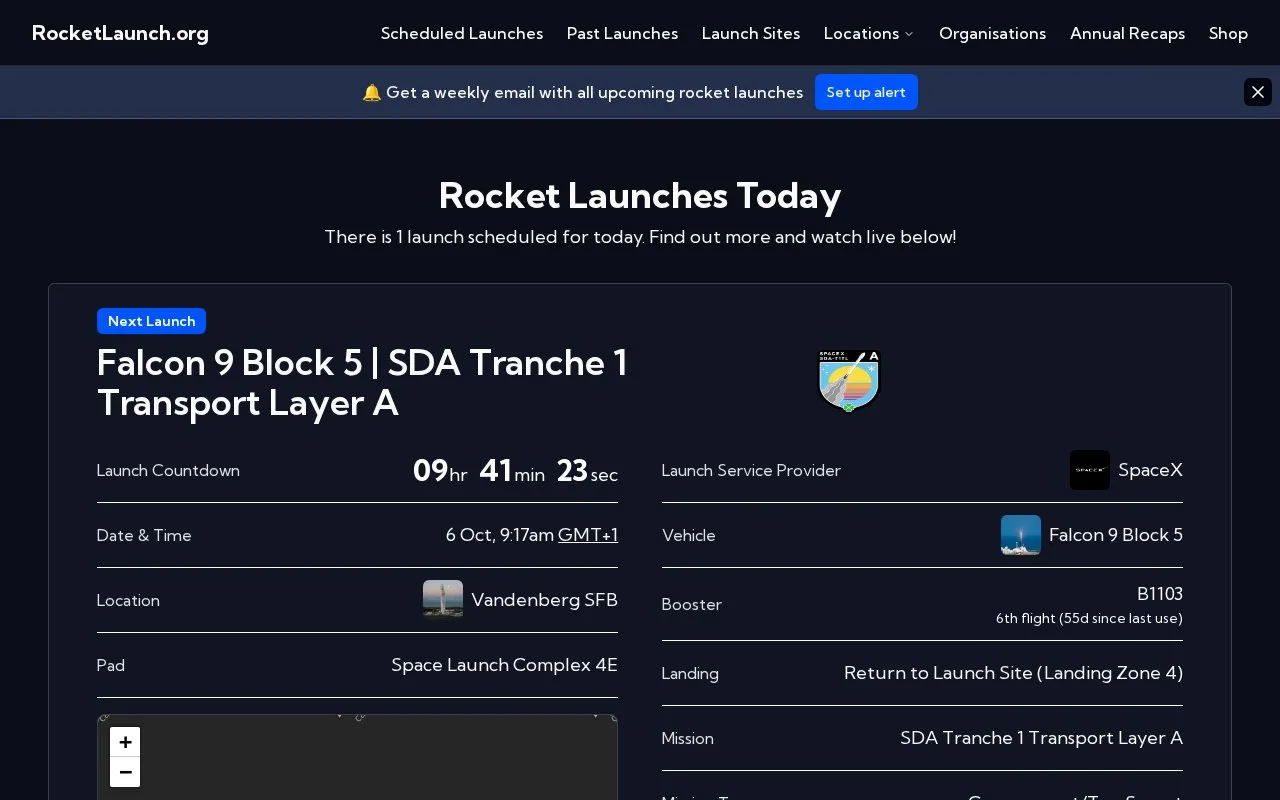 RocketLaunch homepage screenshot