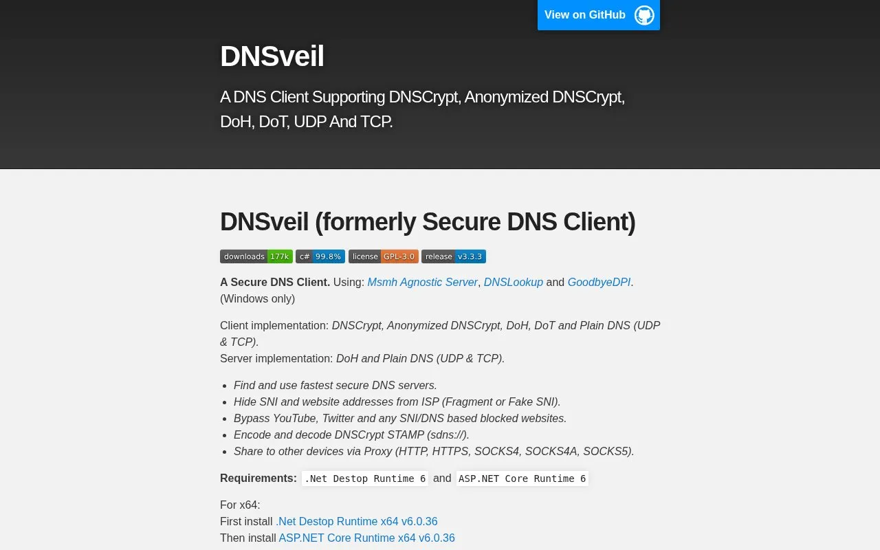 DNSveil homepage screenshot