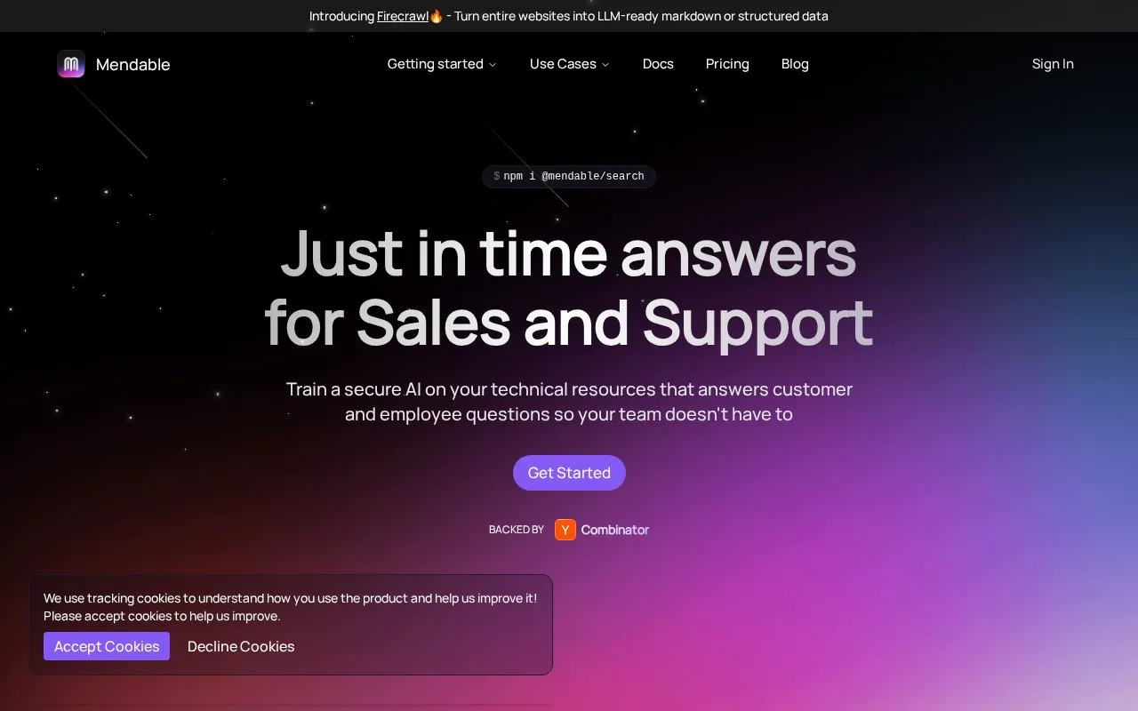 Mendable homepage screenshot