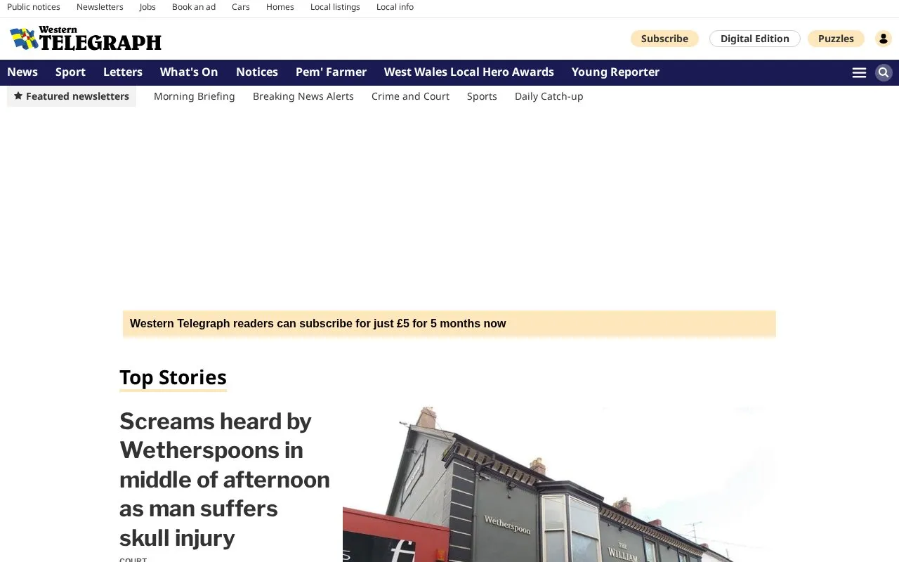 Western Telegraph homepage screenshot