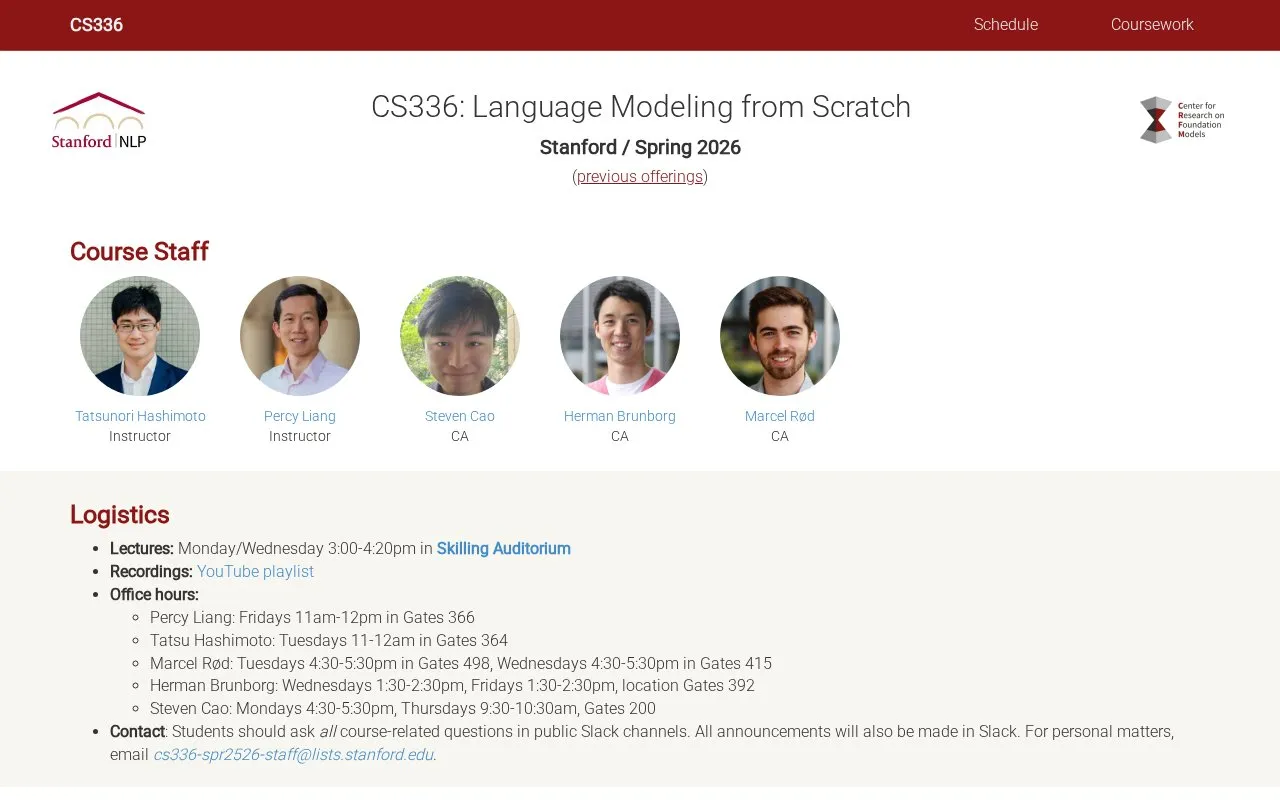 Stanford CS336: Language Modeling from Scratch homepage screenshot