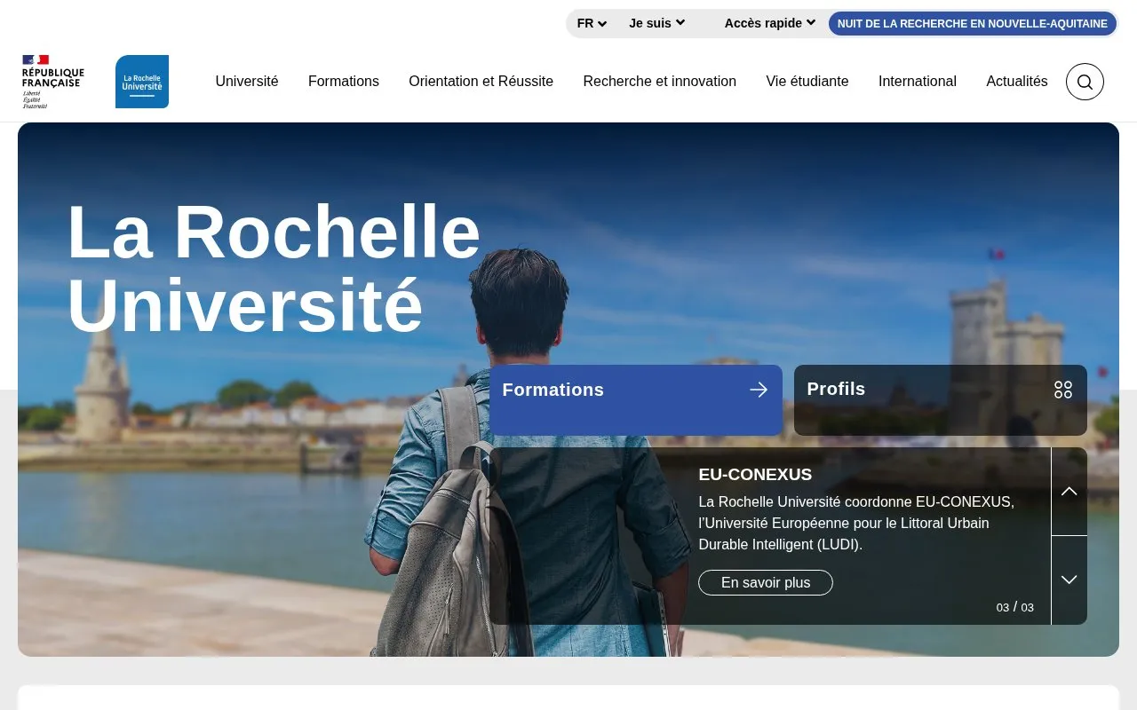 Universite de La Rochelle homepage screenshot