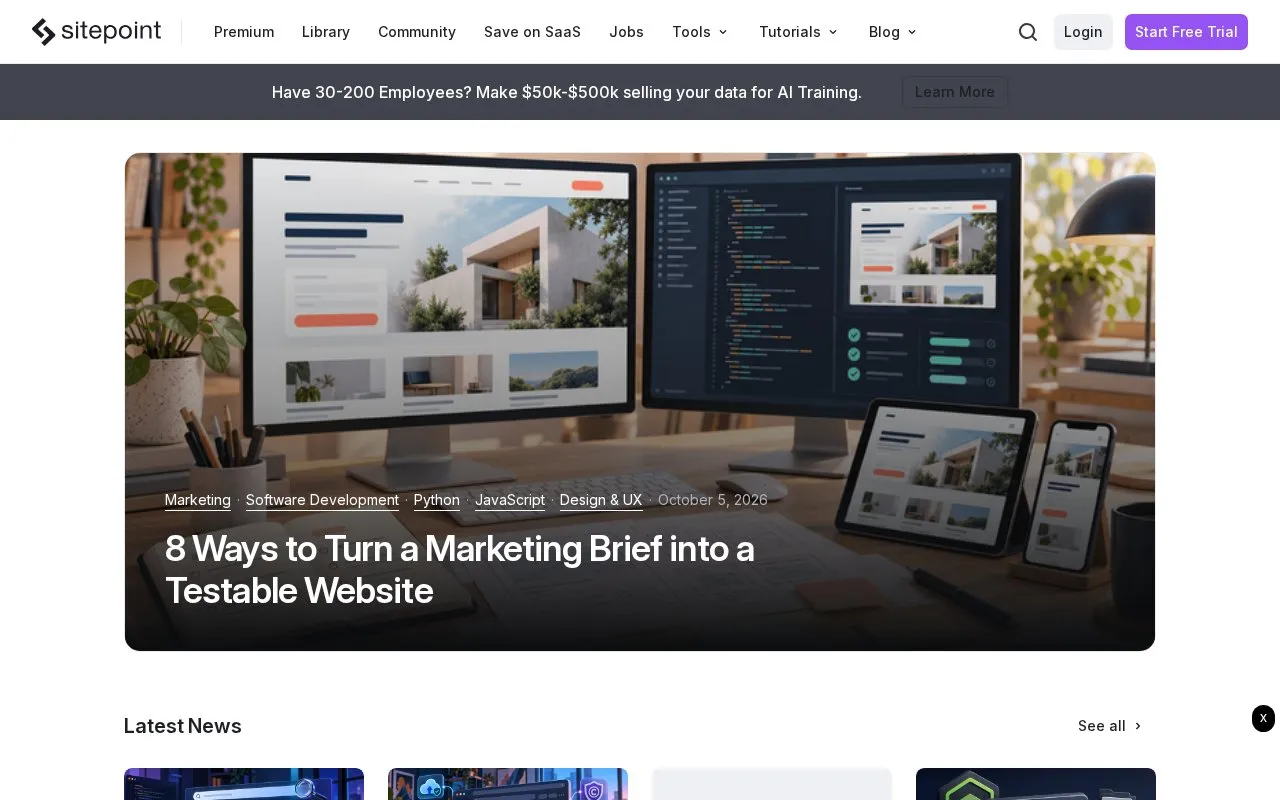 SitePoint homepage screenshot