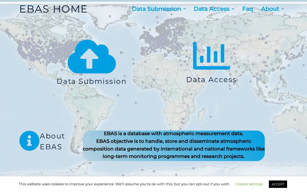 EBAS homepage screenshot