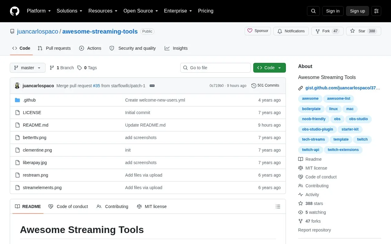 Awesome Streaming homepage screenshot