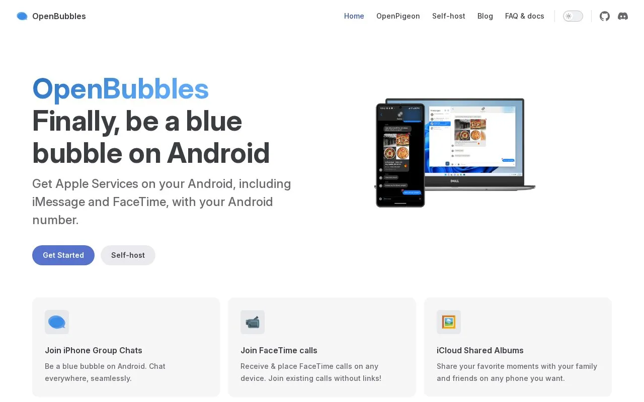 OpenBubbles homepage screenshot