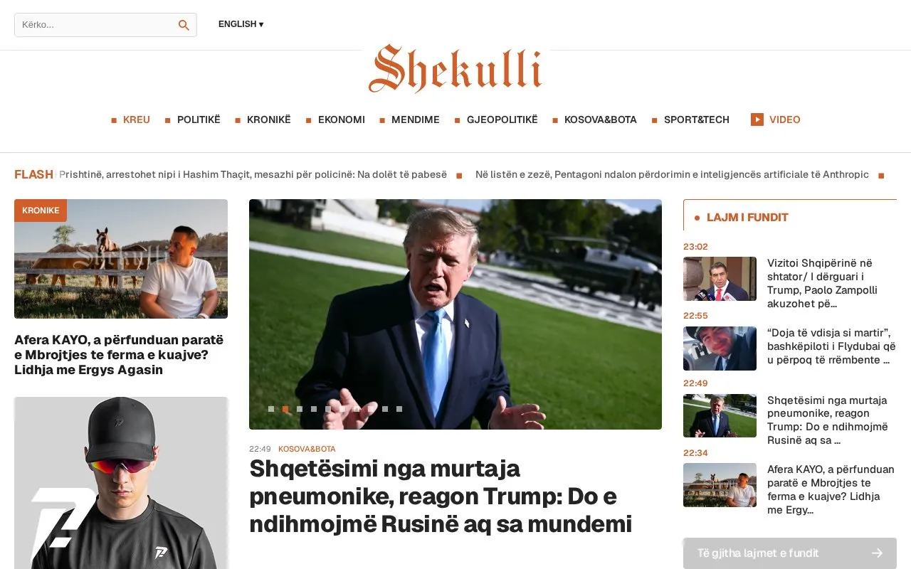Shekulli homepage screenshot
