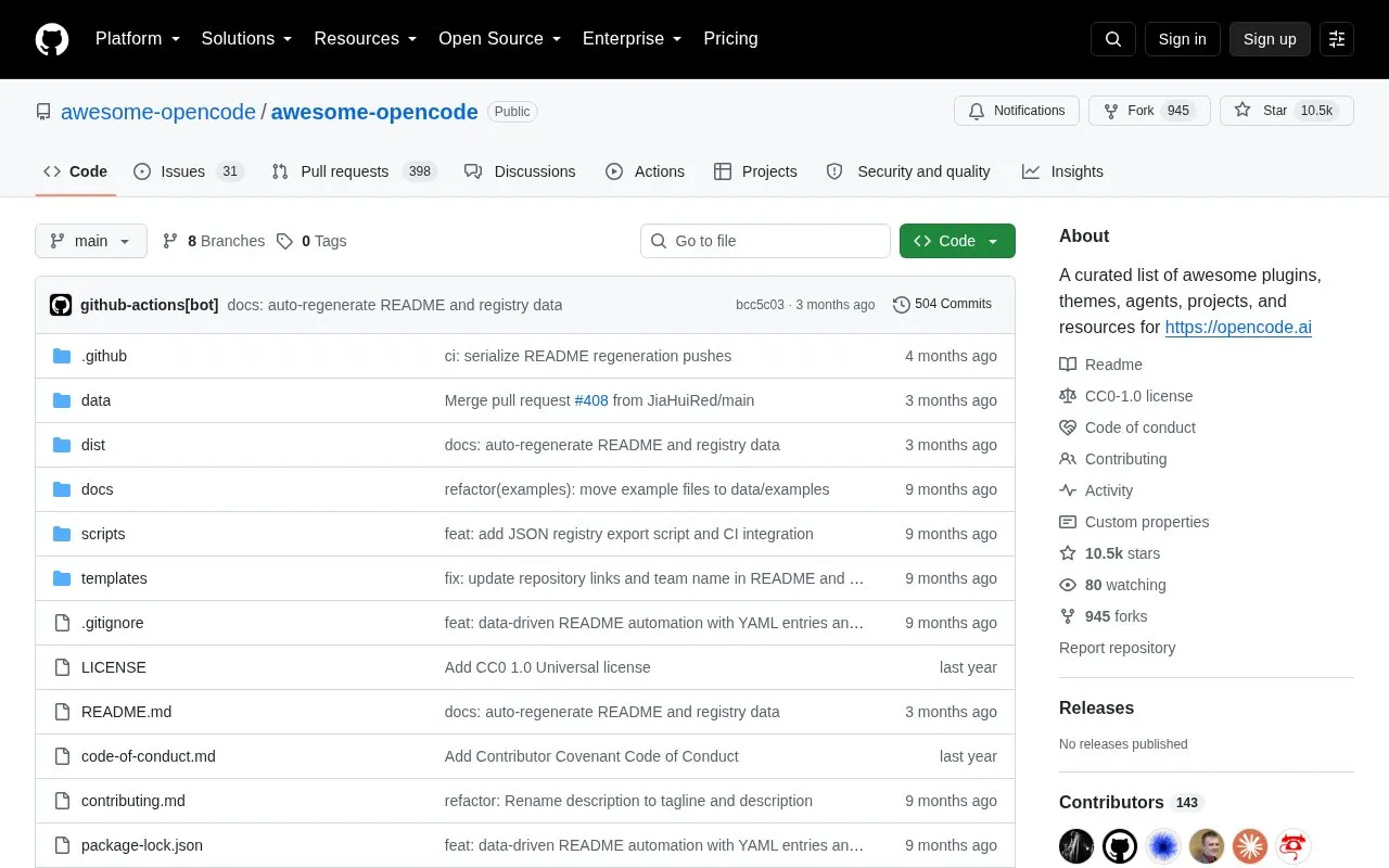 Awesome Opencode homepage screenshot